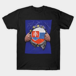 Slovakia Flag European Union Flag Ripped Open - Gift for Slovakian From Slovakia T-Shirt